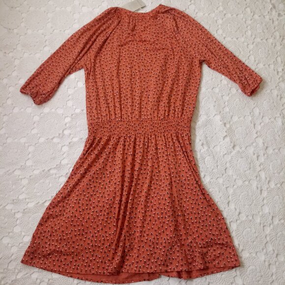 New Garnet Hill Midi Dress Orange Floral Knit Tassel Neck 3/4 Raglan XL Women - Picture 10 of 11